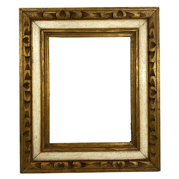 Vintage Ornate Heart Motif Hanging Wooden Picture Gold Tone Frame Made In Mexico - Picture 1 of 11